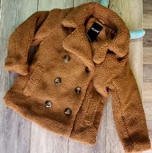 NEW Little girl's Me Jane brown faux fur sherpa pea coat in size 4T